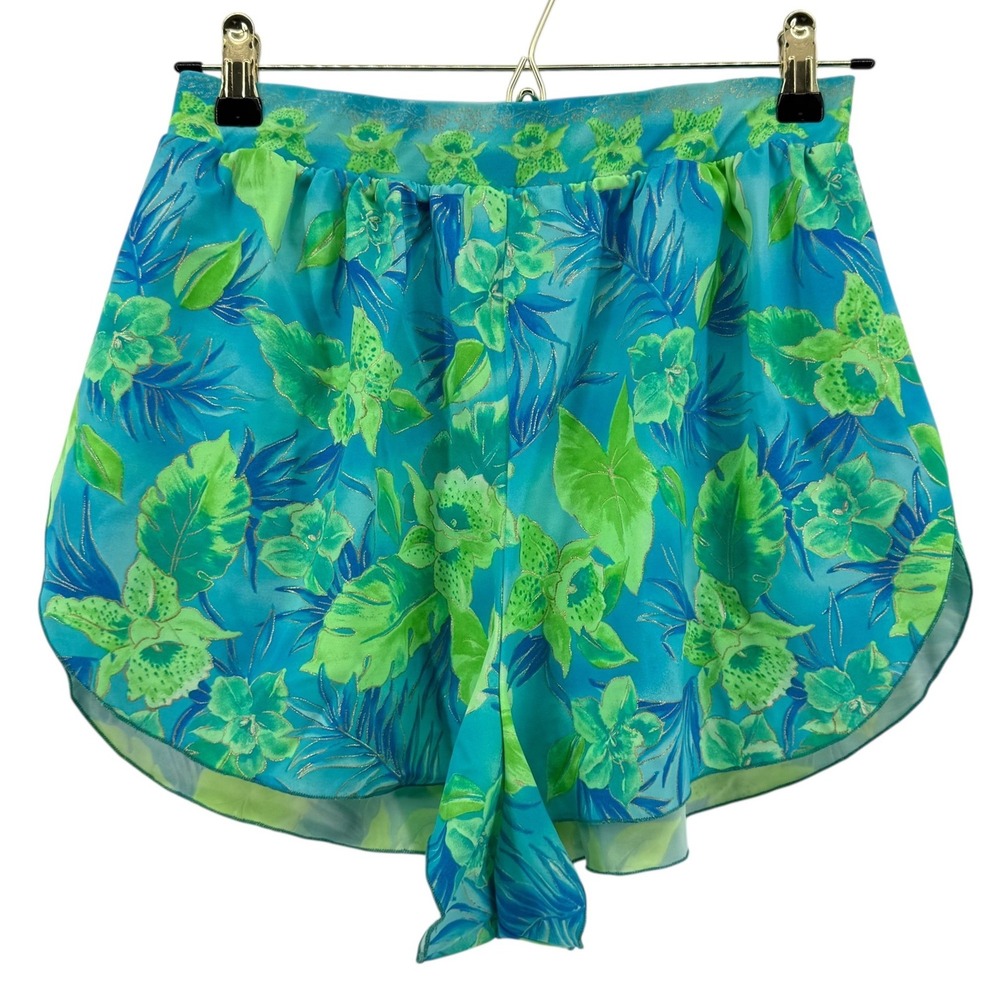 Vintage Tara Grinna Large Tropical Floral Gold Metallic Swim Cover Up Shorts